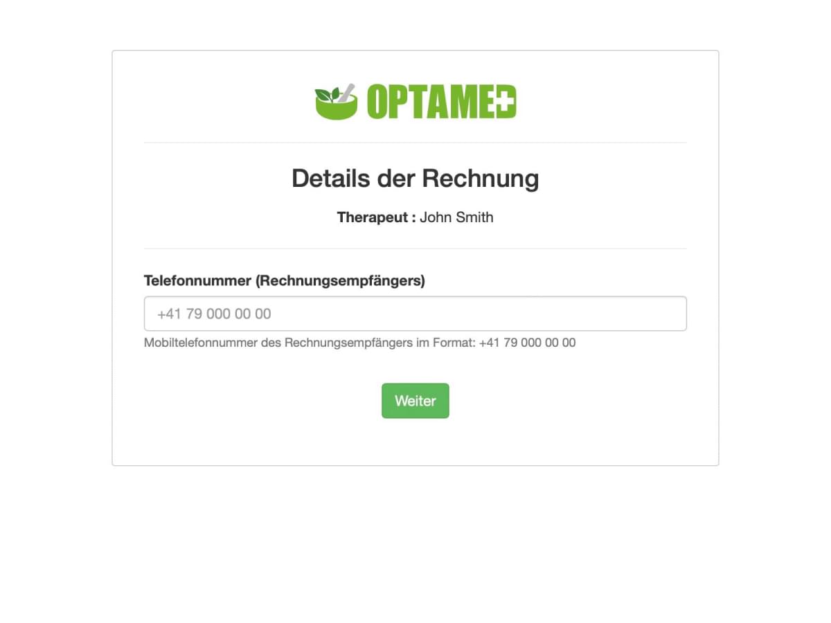 Formular zur Validierung der Telefonnummer des Patienten.
