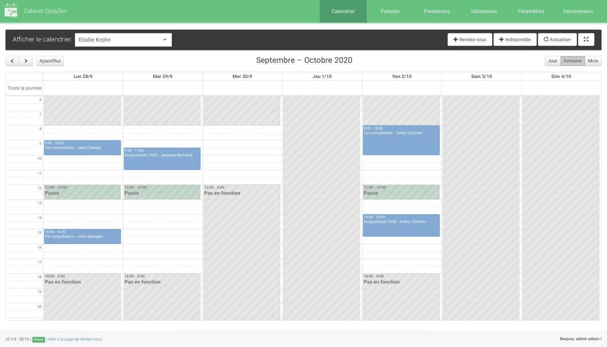 Home page of the online appointment calendar.