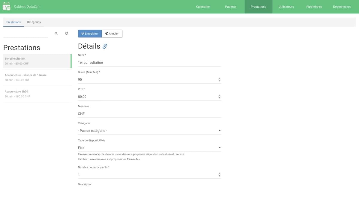 Performance management page of the online appointment module.